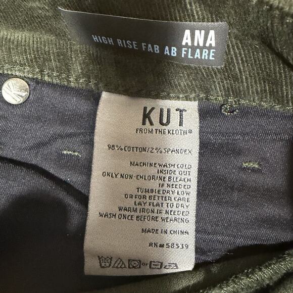 Kut From The Kloth Corduroys Womens Ana High Rise Fab Ab Flare Green Sz 6 Hippie - Picture 10 of 11